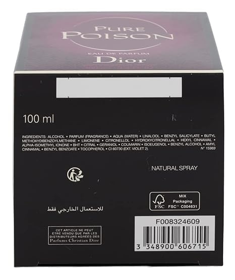 Dior Christian Pure Poison Eau de Parfum Spray, 3.4 Ounce, floral fragrance, Multi-color