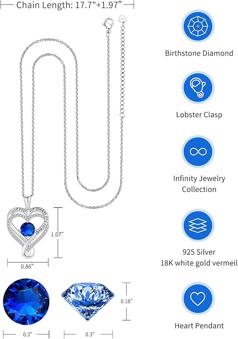 Jewelry for Women Wife Infinity Heart Birthstone I Love You Necklace for Women