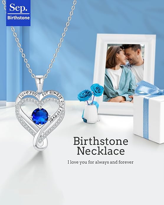 Jewelry for Women Wife Infinity Heart Birthstone I Love You Necklace for Women