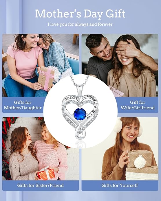 Jewelry for Women Wife Infinity Heart Birthstone I Love You Necklace for Women