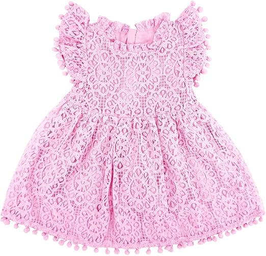 BGFKS Baby Girl Tutu Dress Elegant Lace Pom Pom Flutter Sleeve with Flower Headband Set