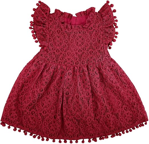 BGFKS Baby Girl Tutu Dress Elegant Lace Pom Pom Flutter Sleeve with Flower Headband Set
