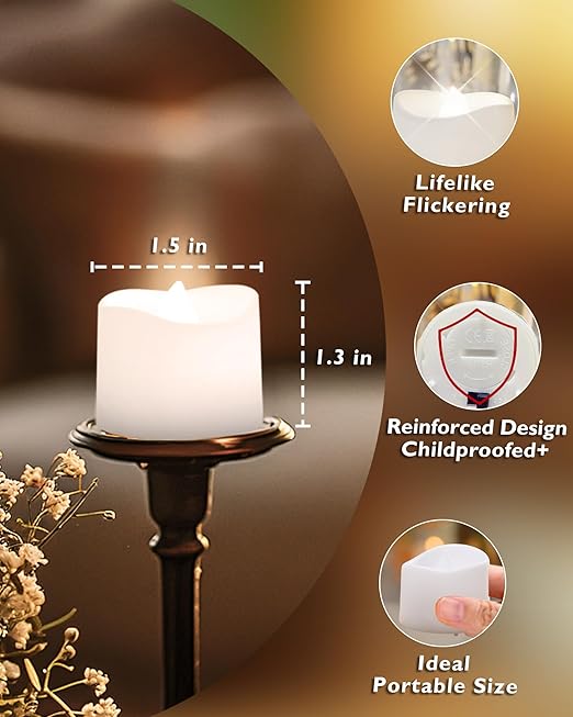 Homemory Pure White Flameless LED Tea Lights Candles, 200+Hour Battery Operated Fake Electric Votive Candles TeaLights for Christmas, DIY Mood Lighting, Party, Holiday, Funeral, Home Decor, 12-Pack